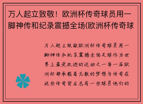 万人起立致敬！欧洲杯传奇球员用一脚神传和纪录震撼全场(欧洲杯传奇球场纪录片)